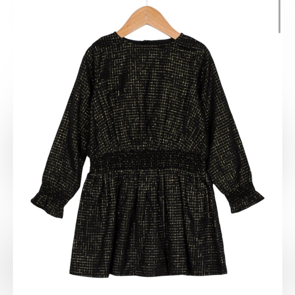 Louis Louise Cora Black and Gold Long Sleeve Dress, Size 4